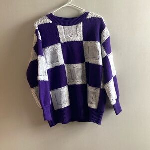 Purple and White Checkered Sweater